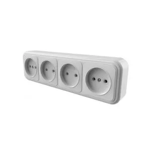 Розетка 4-местная RA16-464-Белая без заземляющего контакта, 16А, IP20 RA16-464-Б