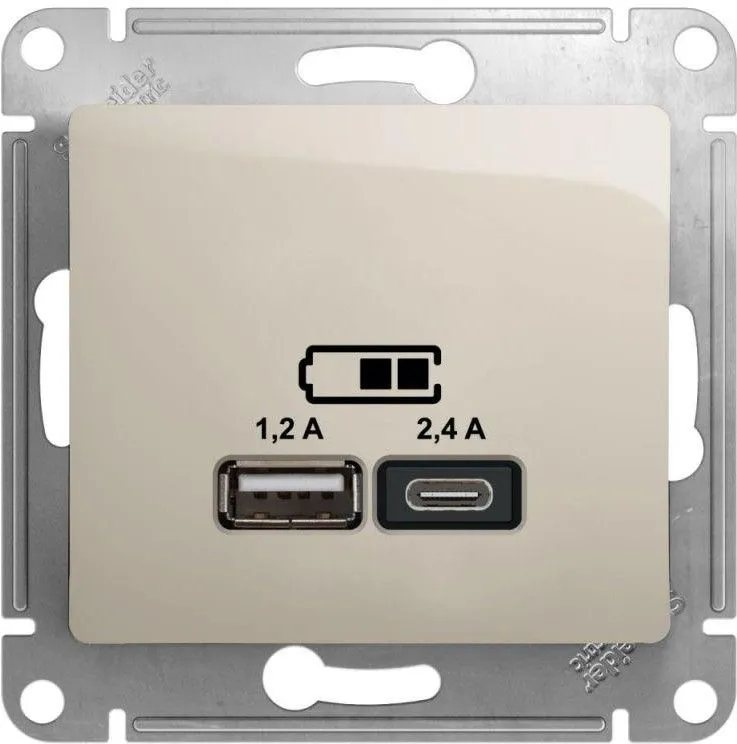 Розетка USB Glossa тип A+C 5В/2.4А 2х5В/1.2А механизм молочн. SE GSL000939