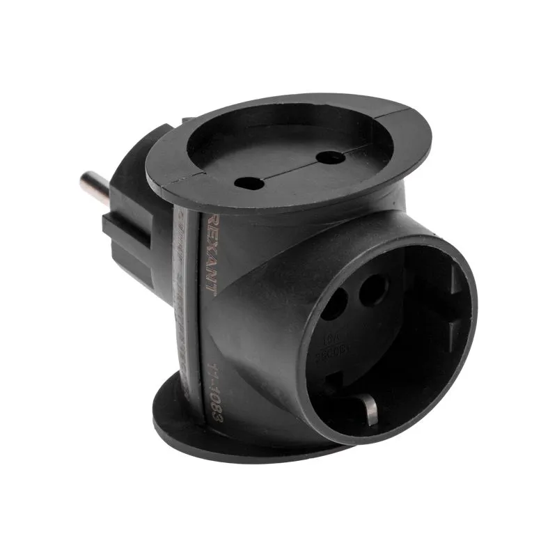 Тройник электрический универсальный 16А одно гнездо с/з черный REXANT - Фото 4