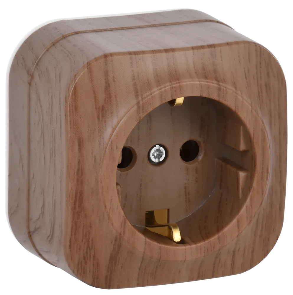 GLORY Розетка 1-местная для открытой установки с заземлением без защитных шторок 16А РС20-3-ХД дуб IEK