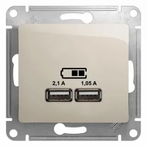 Розетка USB 2-м СП Glossa тип A+A 5В/2100мА 2х5В/1050мА механизм молочн. SE GSL000933 504577
