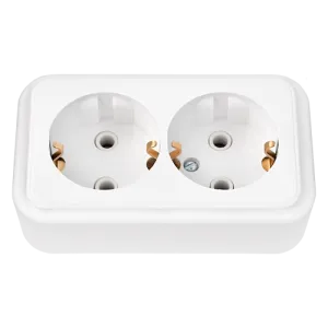 Розетка двухместная с заземляющим контактом открытой установки РА16-250 328BY