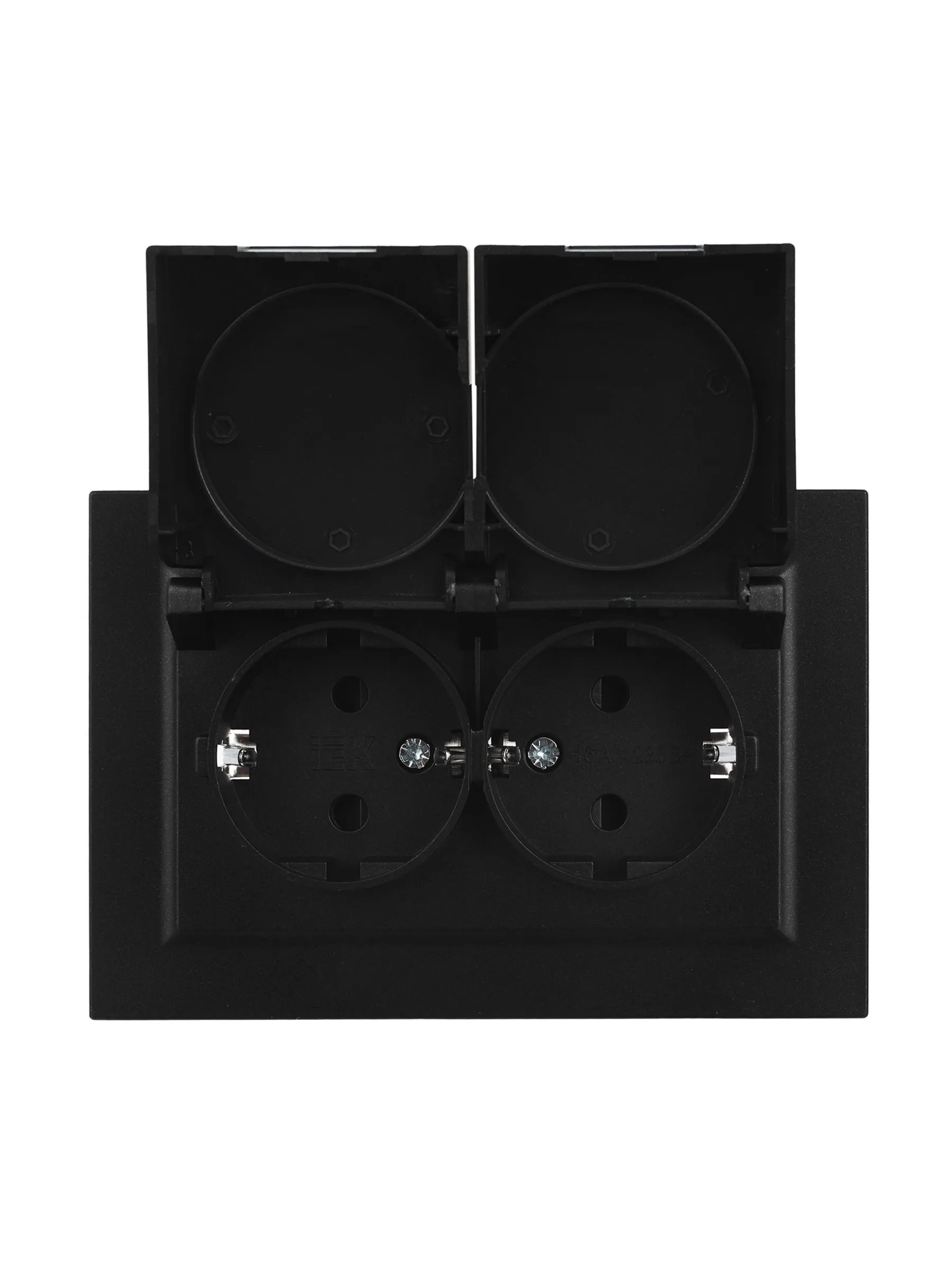 BRITE Розетка 2-местная с заземлением с защитными шторками и крышкой 16А в сборе IP44 РСбш12-3-44-БрЧ черный IEK - Фото 4