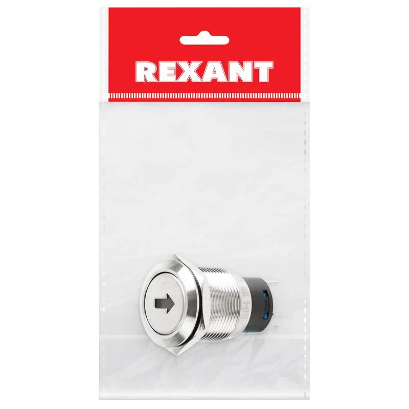 Кнопка  антивандальная Ø19 250В Б/Фикс (5с) OFF-(ON) / ON-(OFF) плоская подсв/зеленая СТРЕЛКА REXANT - Фото 5