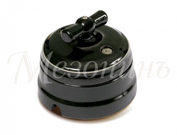 Выключатель ретро проходной фарфоровый поворотный на 2положения в комплекте с подъемной рамкой, 10А