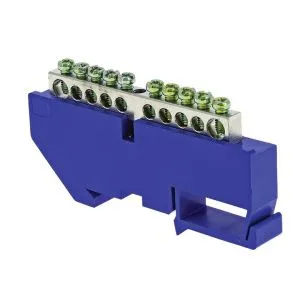 Шина "0" N (6x9мм) 10 отв. цинк синий изолятор на DIN-рейку EKF sn1-63-10-d