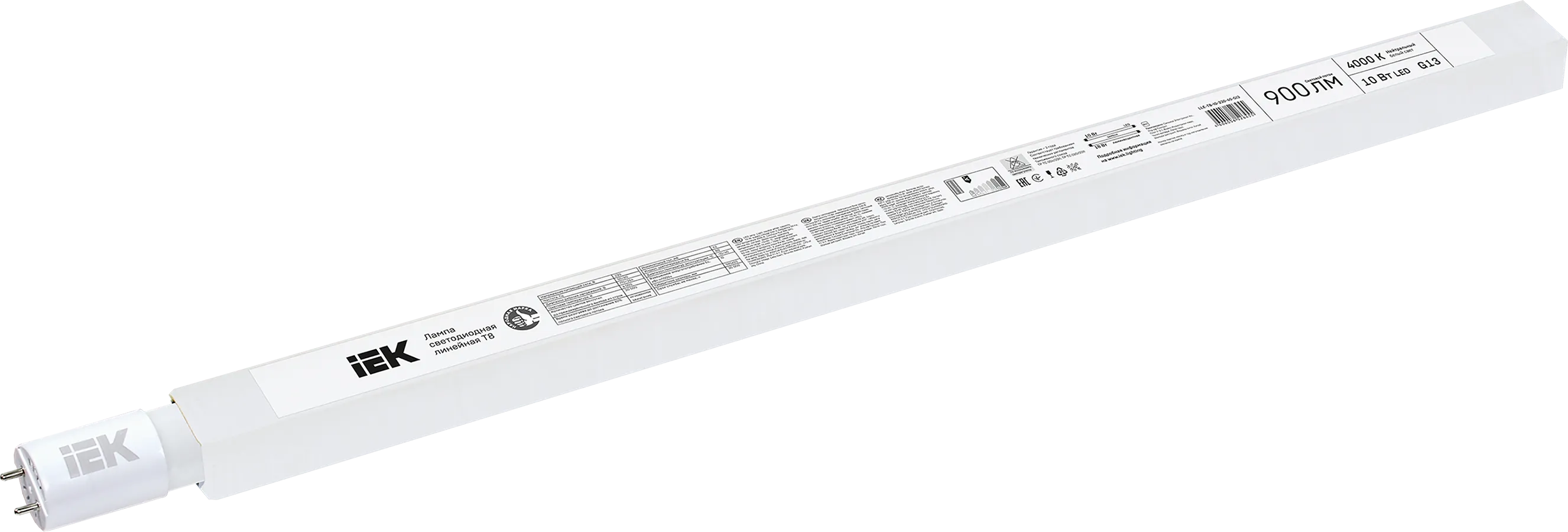 Лампа светодиодная T8 линейная 10Вт 230В 4000К 600мм G13 IEK LLE-T8-10-230-40-G13