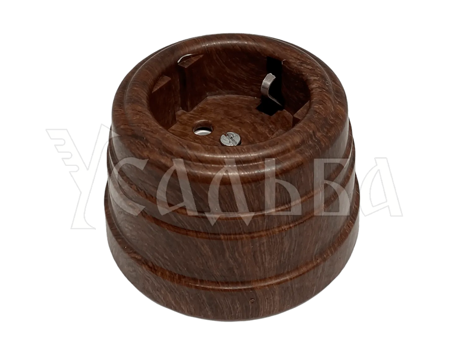 Розетка пластиковая, двухполюсная, с заземляющим контактом, IP 20, цвет - орех, серия УСАДЬБА, ТМ МЕЗОНИНЪ