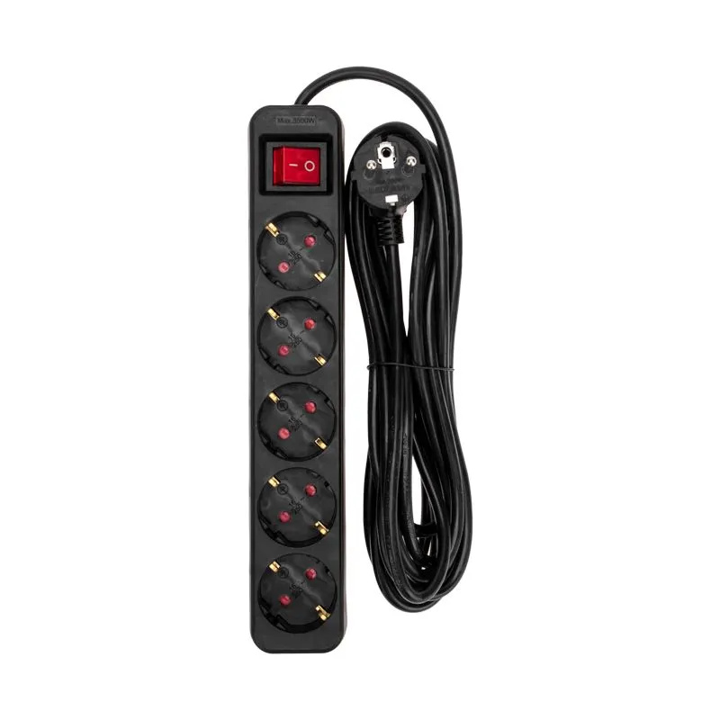 Удлинитель STANDARD 5 гнезд, 5м, 3х1,0мм², с/з, с выключателем, черный REXANT