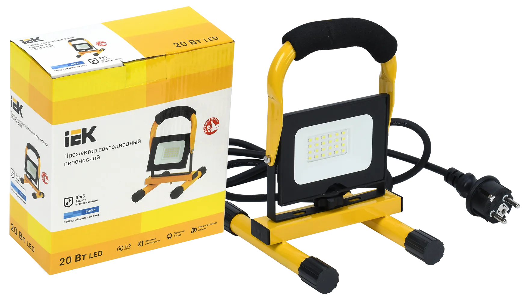 Прожектор светодиодный СДО 06-20П переносной 6500К IP65 черный IEK LPDO603-020-65-K02