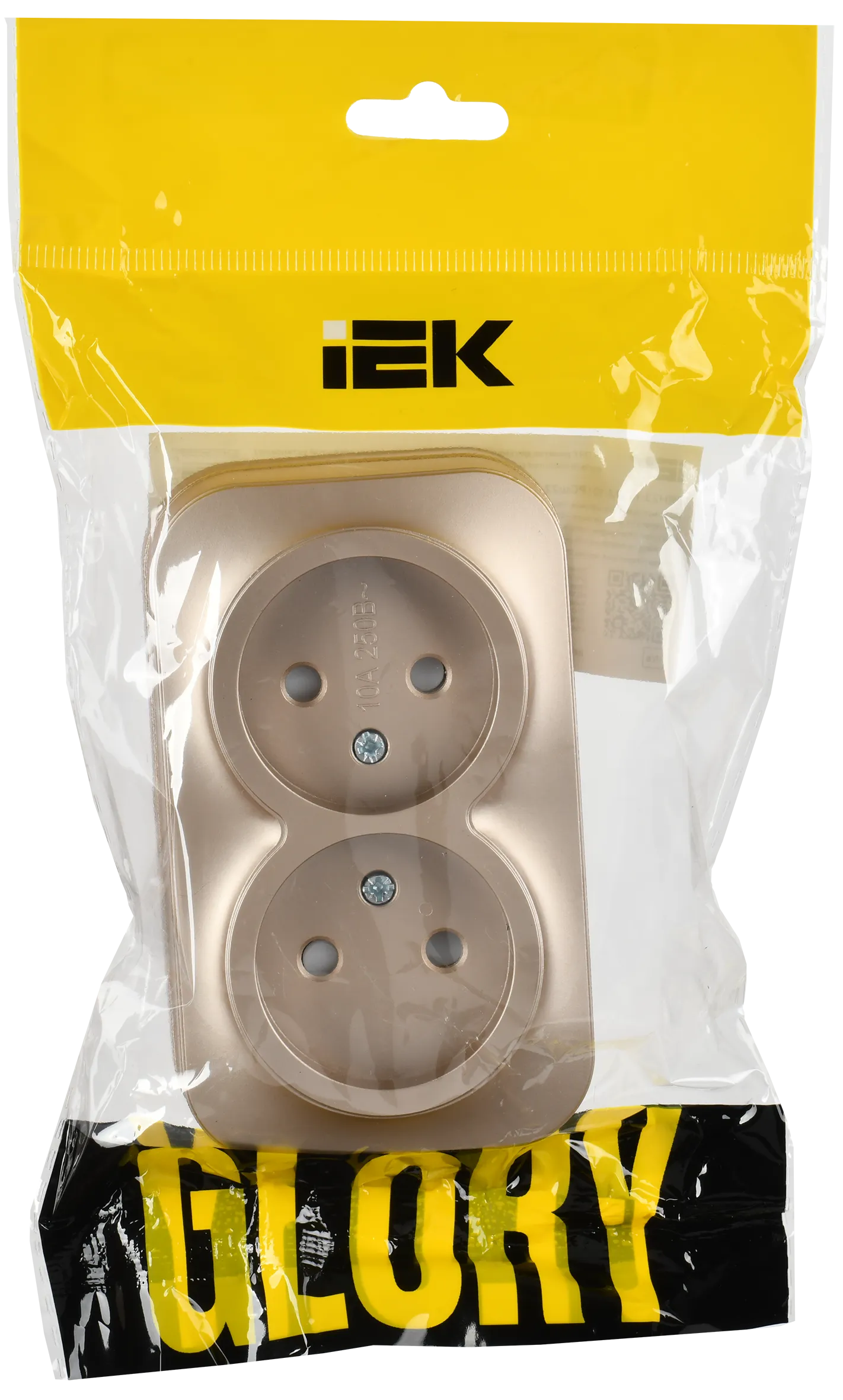 GLORY Розетка 2-местная для открытой установки без заземления с защитными шторками 10А РСш22-2-ХШм шампань матовый IEK - Фото 2