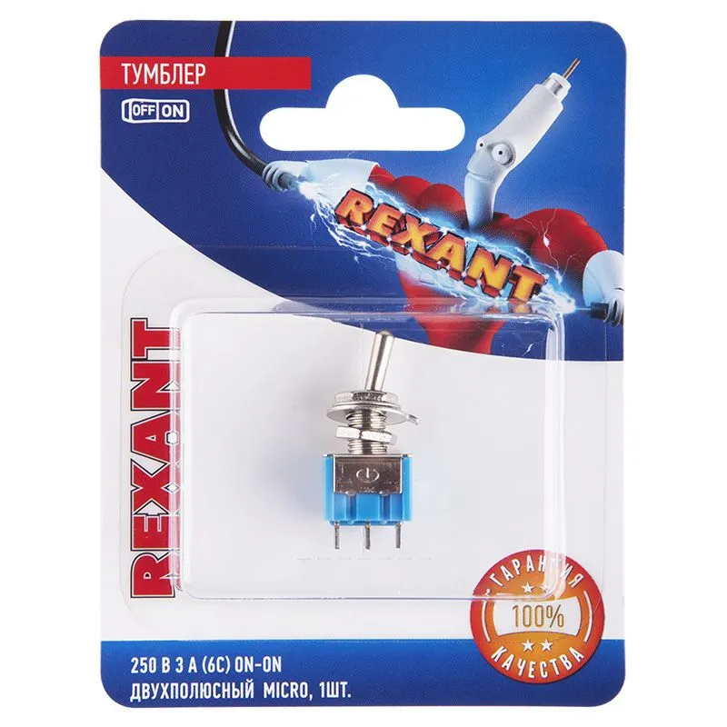Тумблер 250V 3А (6c) ON-ON двухполюсный  Micro  (MTS-202)  REXANT (в упак. 1шт.)