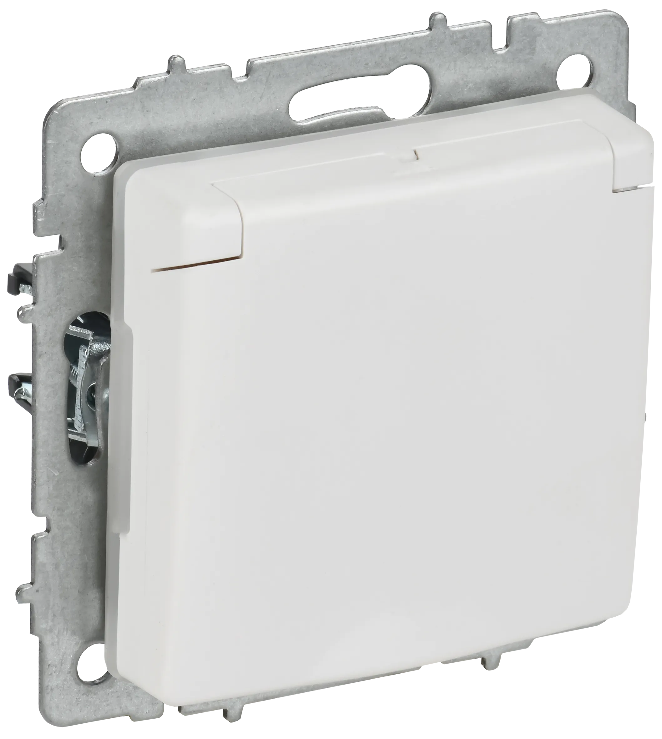 BRITE Розетка 1-местная с заземлением с защитными шторками и крышкой 16А IP44 РСбш10-3-44-БрАБ арктический белый IEK