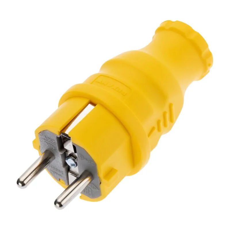 Вилка влагозащищенная прямая, c/з, 16А, IP44, каучук, желтая REXANT