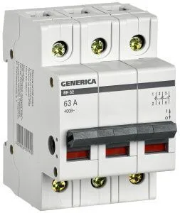 Выключатель нагрузки (мини-рубильник) ВН-32 3Р 63А GENERICA MNV15-3-063