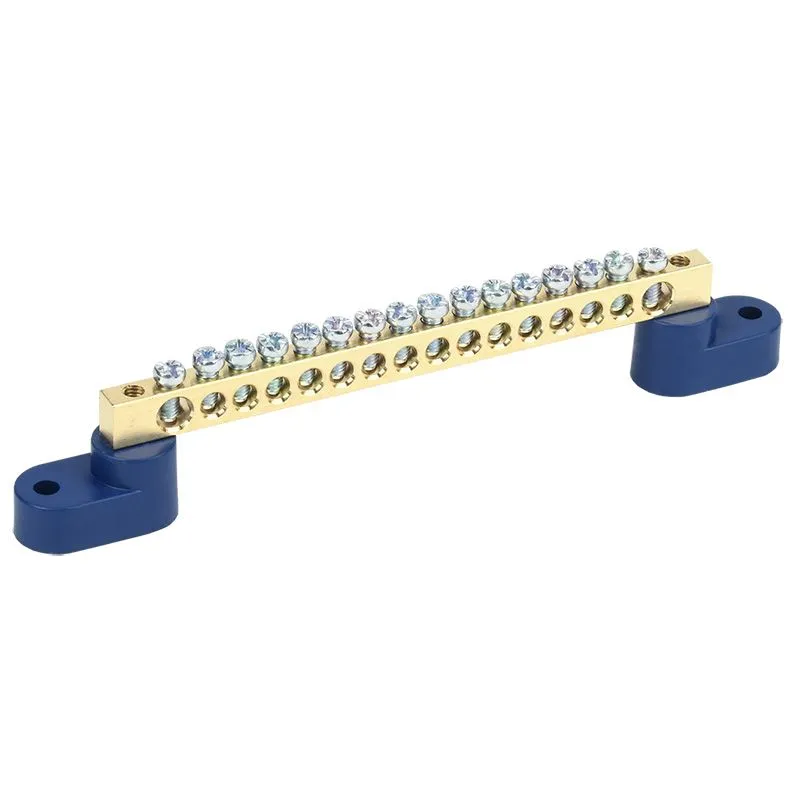 Шина «N» нулевая 6х9мм на двух угловых синих изоляторах 16 групп REXANT 11-2330