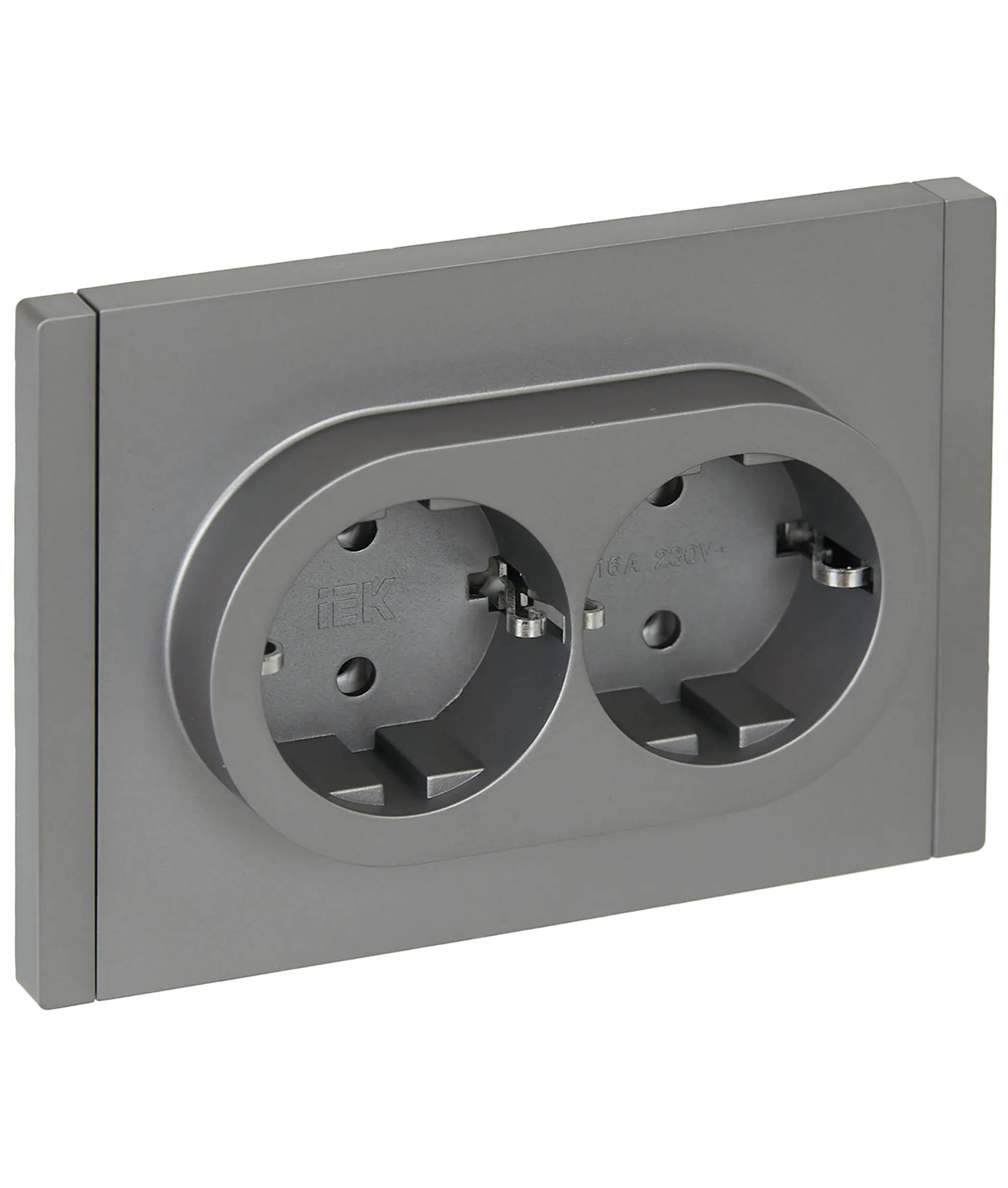 FORTE&PIANO Розетка 2-местная с заземлением без защитных шторок безвинтовое крепление 16А FP524 сталь IEK
