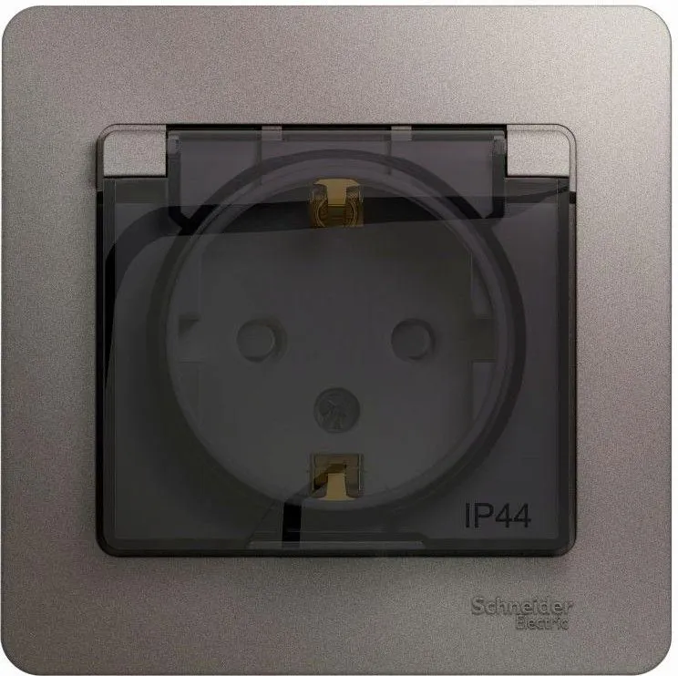 Розетка 1-м СП Glossa 16А IP44 250В с заземл. защ. шторки с крышкой в сборе платина SE GSL001248