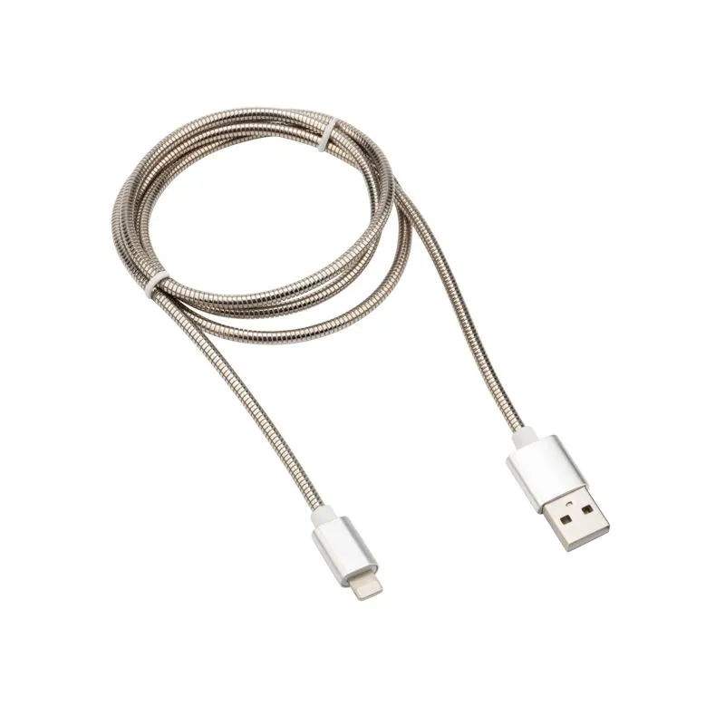 Кабель USB-A – Lightning для Apple, 2A, 1м, в матовой стальной оплетке REXANT - Фото 2