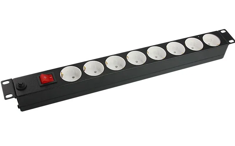 Блок розеток 19", 1U, 10А, 8 розеток, корпус сталь, без шнура питания