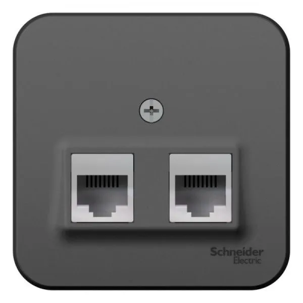 Розетка компьютерная + телефонная 2-м ОП Blanca RJ45 кат.5E + RJ11 с изолир. пластиной антрацит SE BLNIA045116