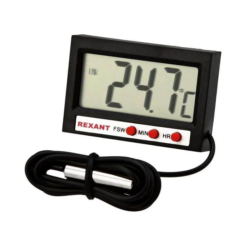 Термометр электронный комнатно-уличный с часами REXANT