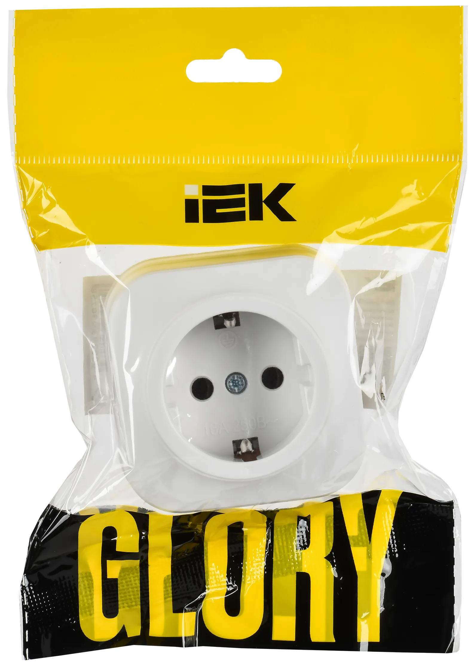 GLORY Розетка 1-местная для открытой установки с заземлением без защитных шторок 16А РС20-3-ХБм белый матовый IEK - Фото 2