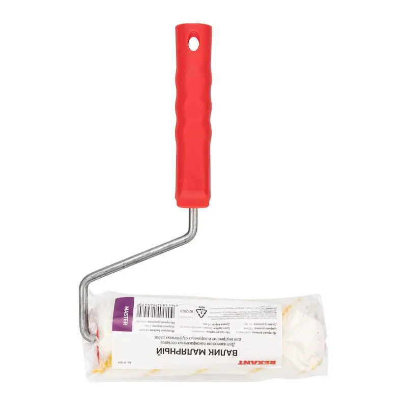 Валик полиамид белый с желтой полосой, ворс 11 мм, ширина ролика 180 мм, Ø 42 мм, бюгель 8 мм, серия «Мастер» REXANT - Фото 4