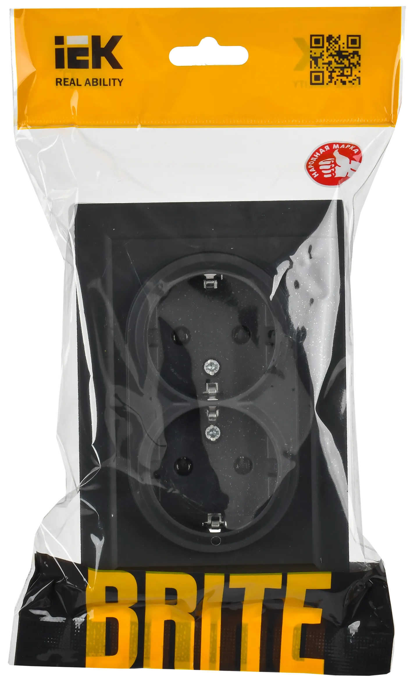 BRITE Розетка 2-местная с заземлением без защитных шторок 16А в сборе РС12-3-БрГ графит IEK - Фото 2