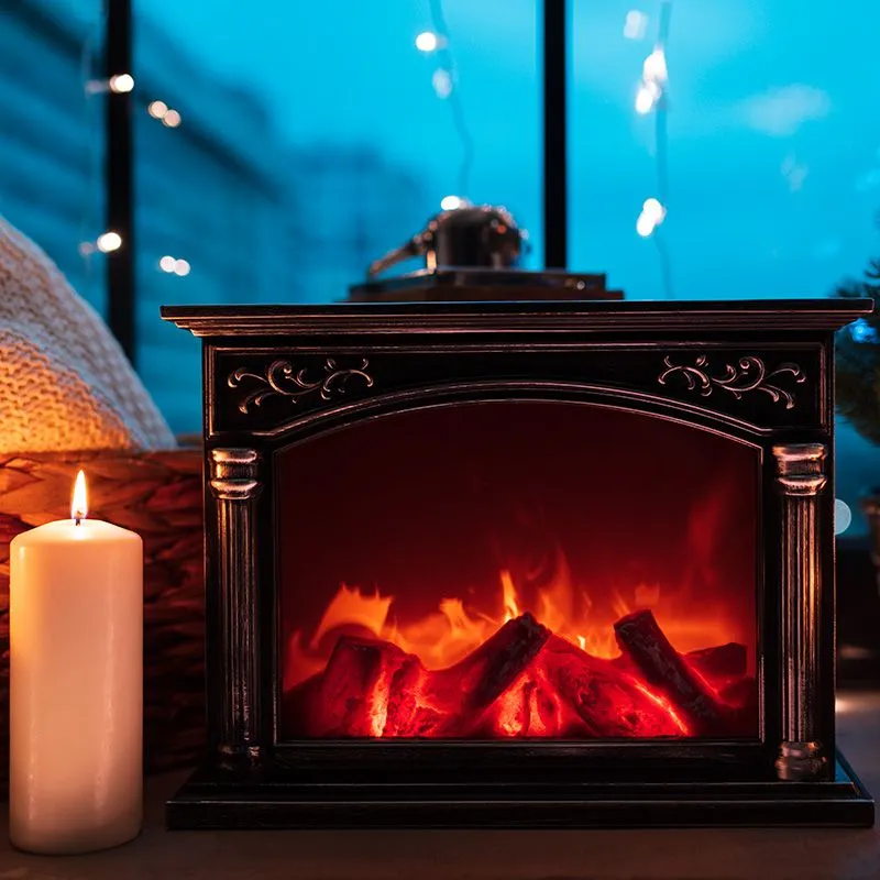 Светодиодный камин Классика с эффектом живого огня 33х12х24 см, батарейки 3хС (не в комплекте) или от USB (в комплекте) - Фото 3