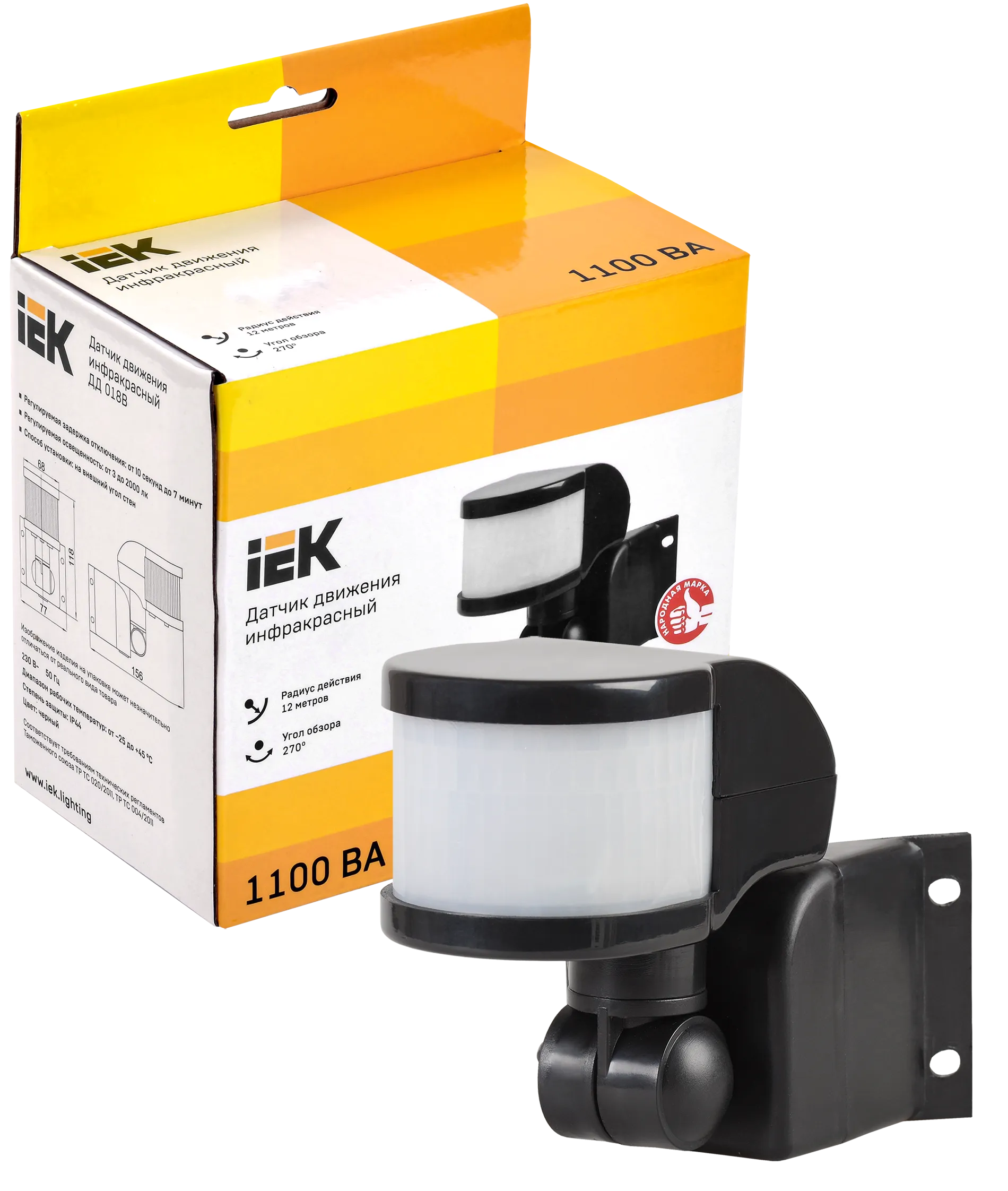 Датчик движения ДД-018В 1100Вт 270град 12м IP44 черный IEK - Фото 3
