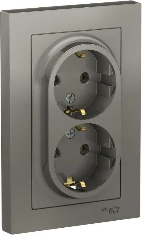 Розетка 2-м СП AtlasDesign 16А IP20 с заземл. в сборе сталь SE ATN000924