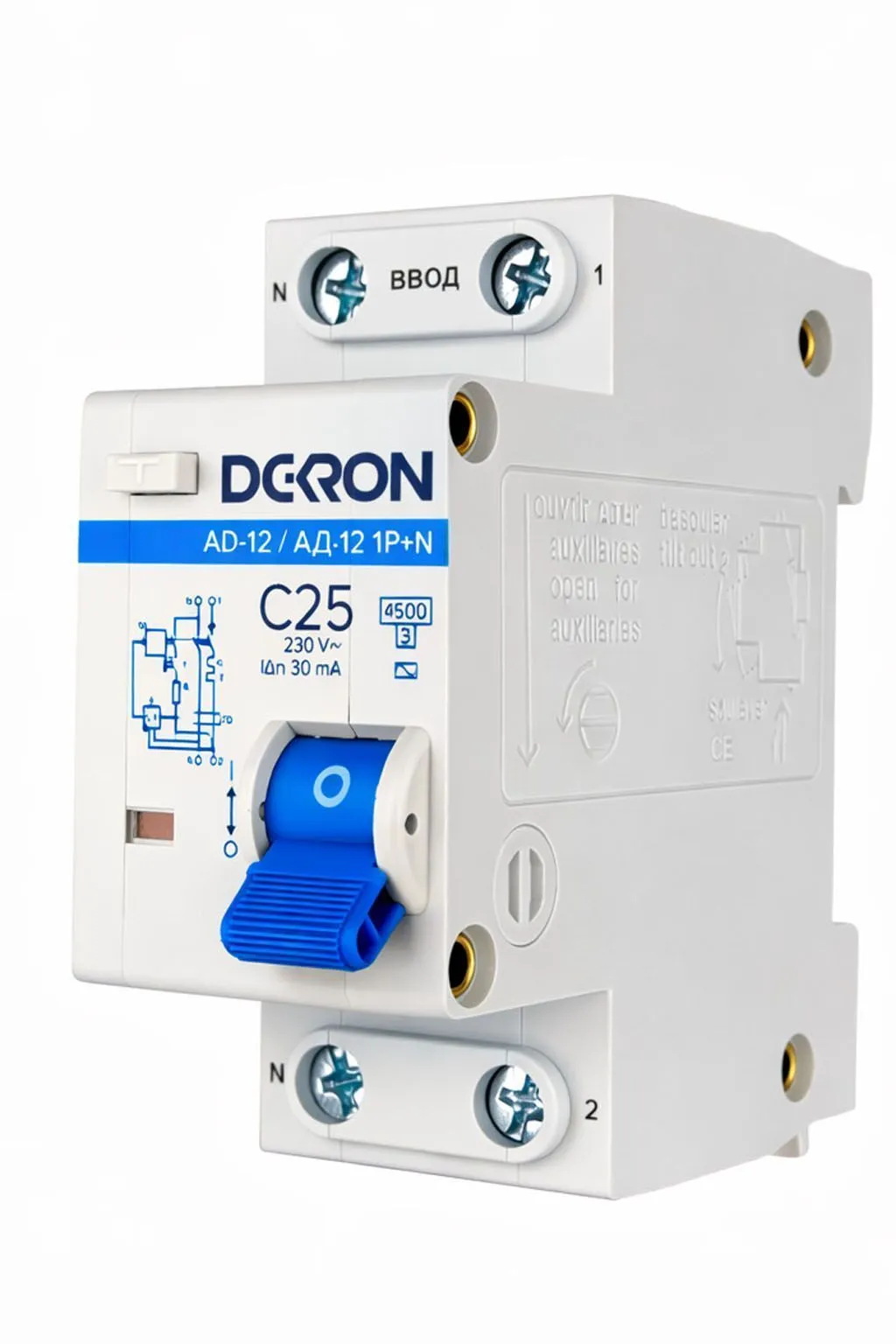 Автоматический выключатель дифференциального тока АД12 1P+N С25A АС30мА4.5KA