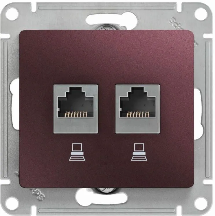 Розетка компьютерная 2-м Glossa RJ45 кат.5E механизм баклажан. SE GSL001185KK