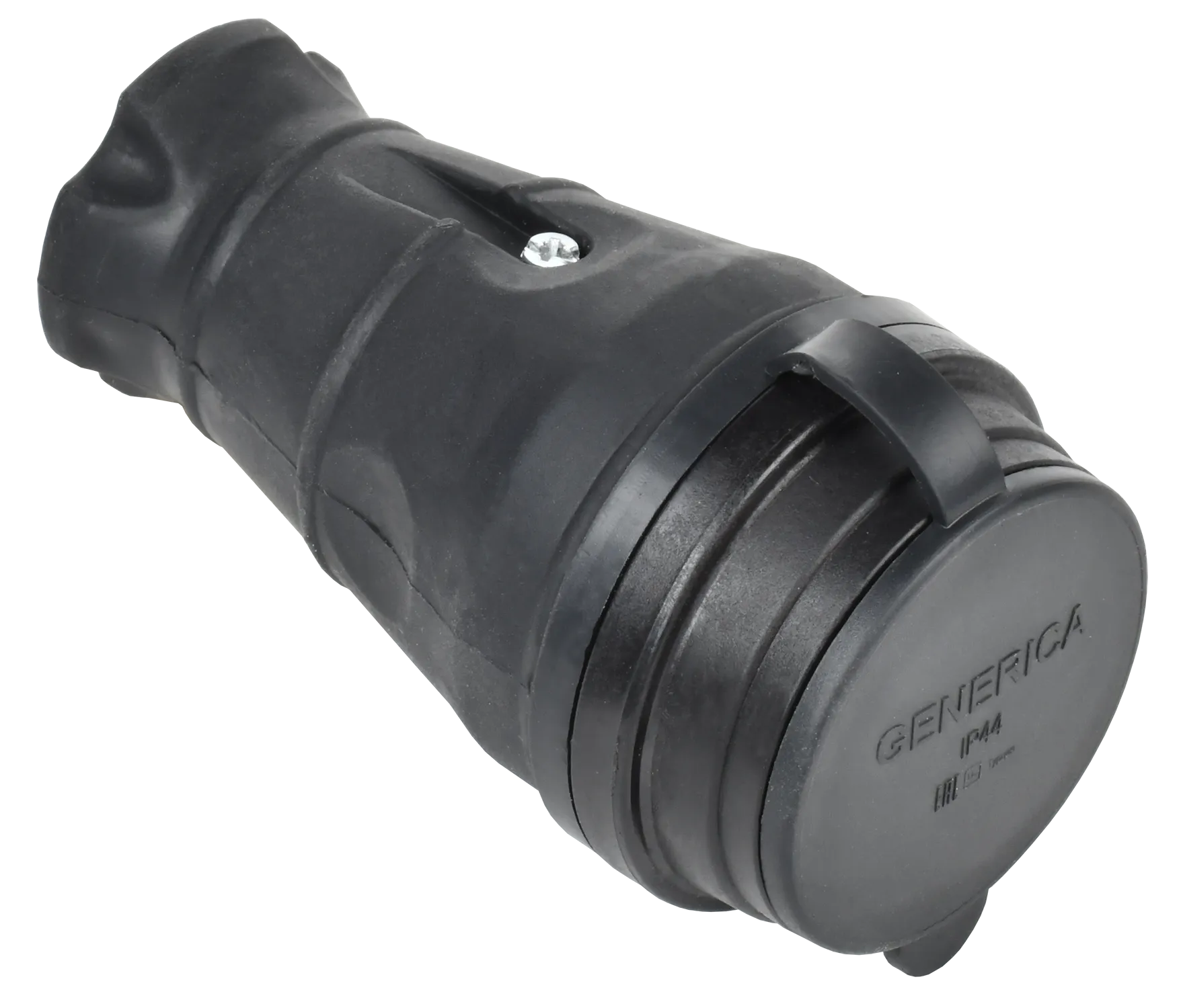 Розетка переносная с защитной крышкой 16А IP44 каучук черная GENERICA ERK20-016-01-44-K02-G