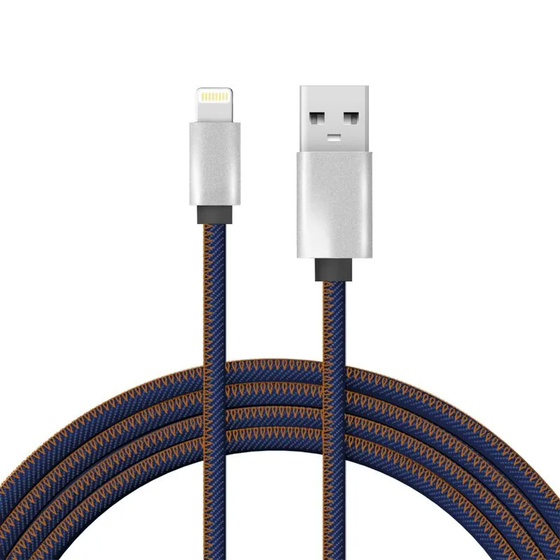 Кабель USB-A – Lightning для Apple, 2,4A, 1м, в нейлоновой оплетке (джинсовая ткань) REXANT