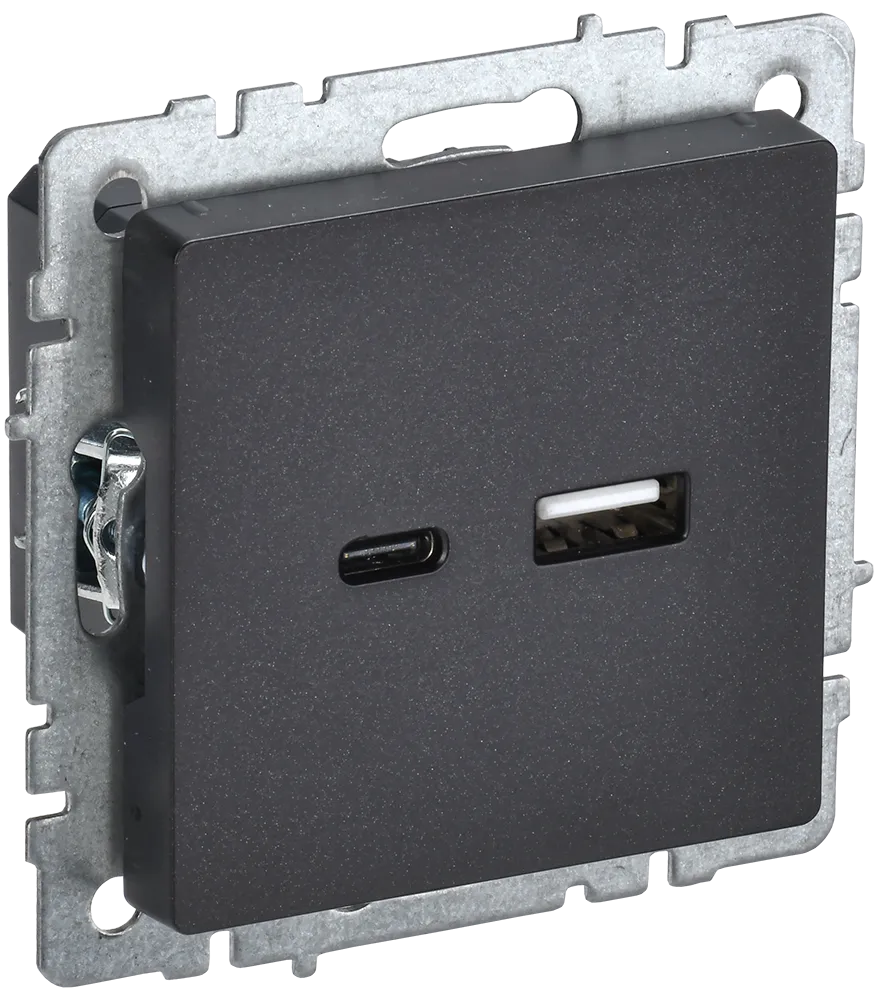 BRITE Розетка USB A+C 18Вт РЮ11-1-БрЧ черный IEK