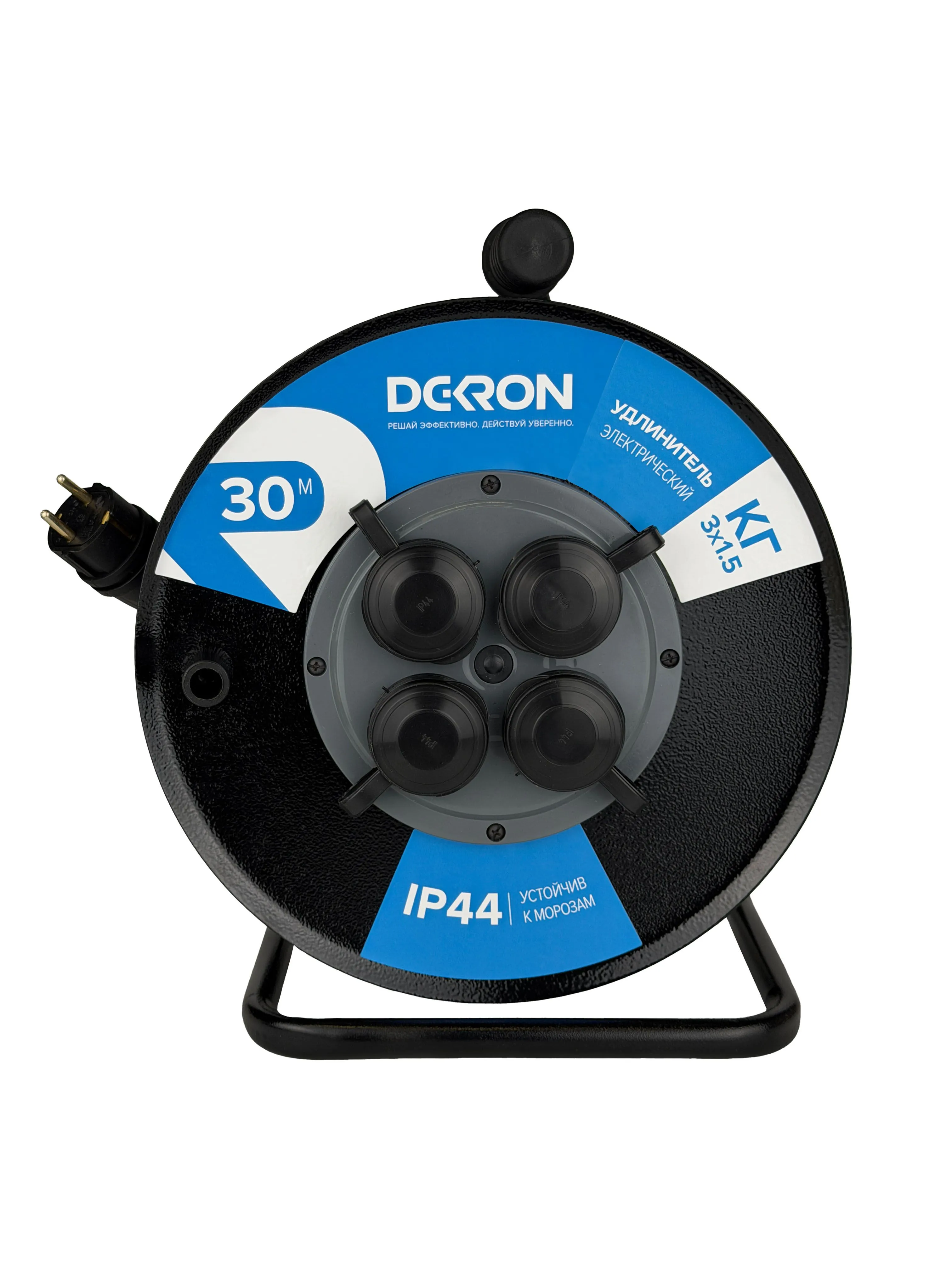 Удлинитель УКМ-44 силовой на катушке 4 гн. КГ-ХЛ 3х1,5 30м IP44 (катушка металл) 16А 3500Вт