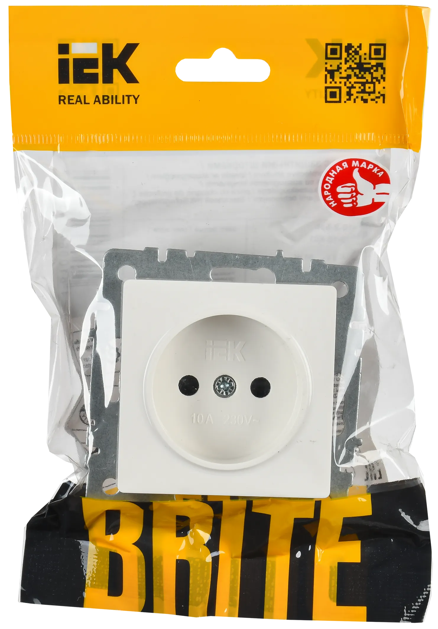 BRITE Розетка 1-местная без заземления с защитными шторками 10А РСш10-2-БрБ белый IEK - Фото 2