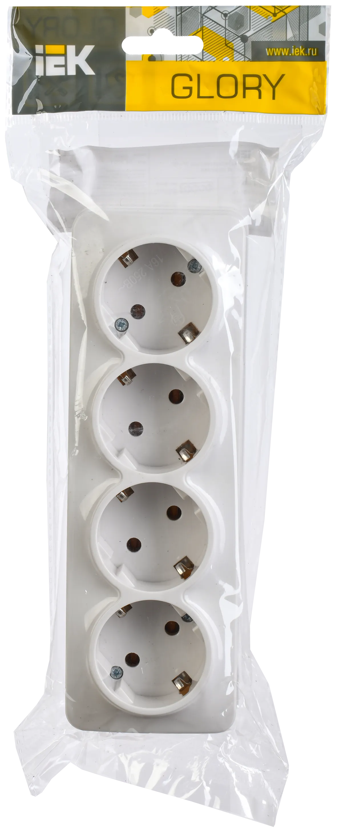 GLORY Розетка 4-местная для открытой установки с заземлением без защитных шторок 16А РС24-3-ХБ белый IEK - Фото 2