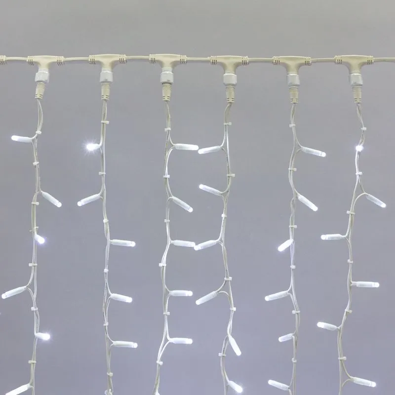 Гирлянда Светодиодный Дождь 2х3м, постоянное свечение, белый провод КАУЧУК, 230 В, диоды БЕЛЫЕ (шнур