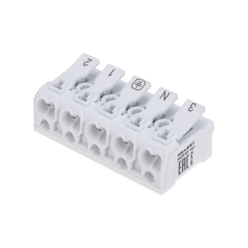 Клемма пружинная соединительная КСП 5-полюсная с монтажными ножками (50 шт./уп.) REXANT 