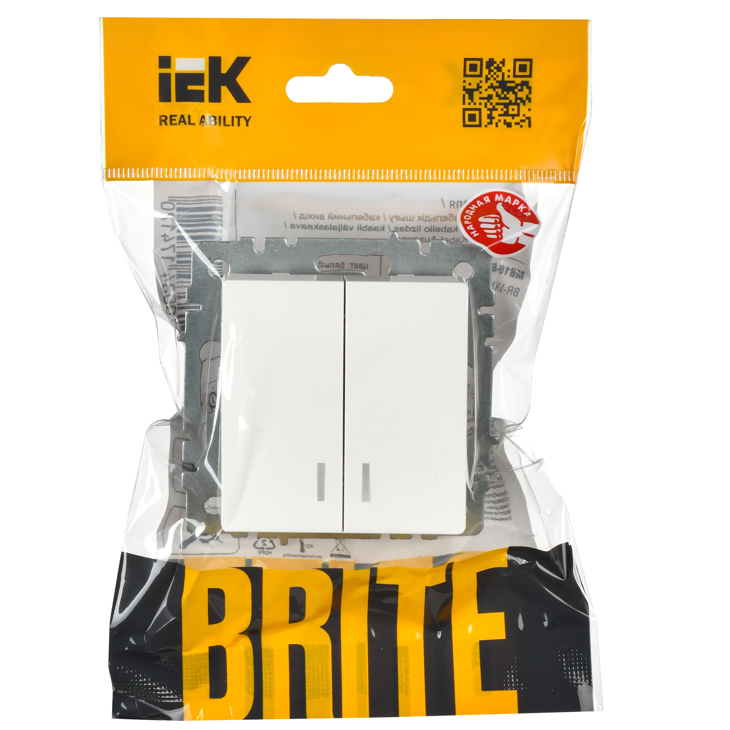 BRITE Выключатель 2-клавишный с индикацией 10А ВС10-2-1-БрБ белый IEK - Фото 7