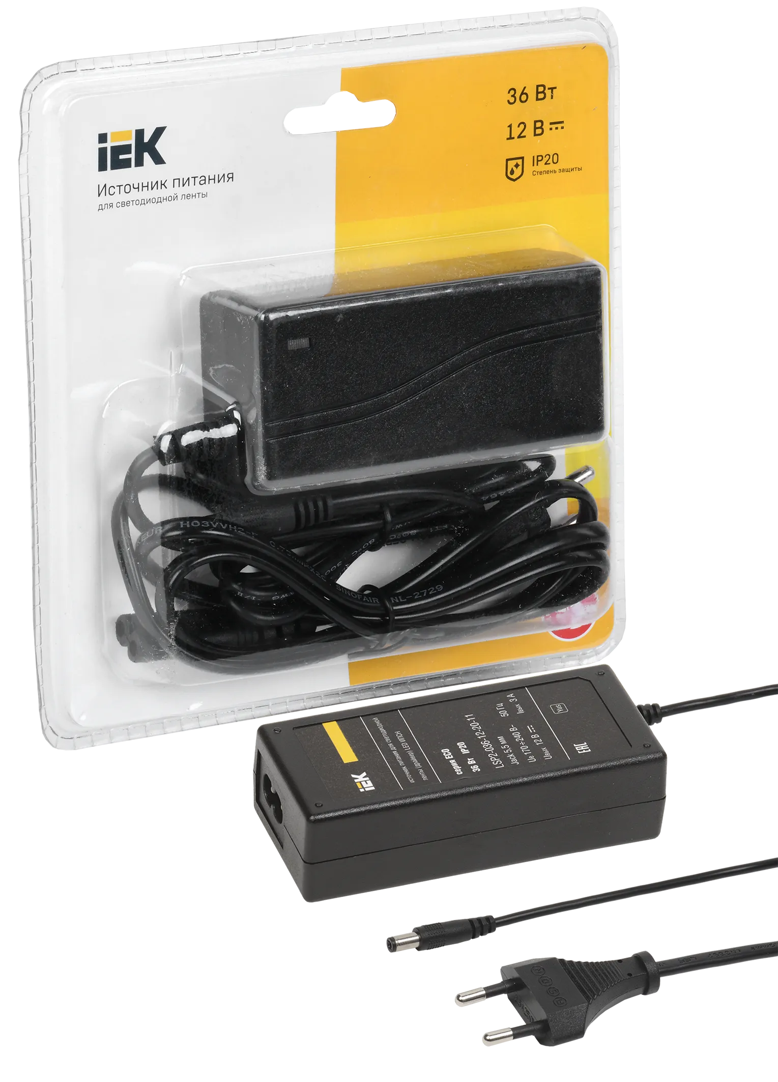 Драйвер LED ИПСН-ECO 36Вт 12В сетевая вилка-блок-Jack5,5 IP20 IEK - Фото 2
