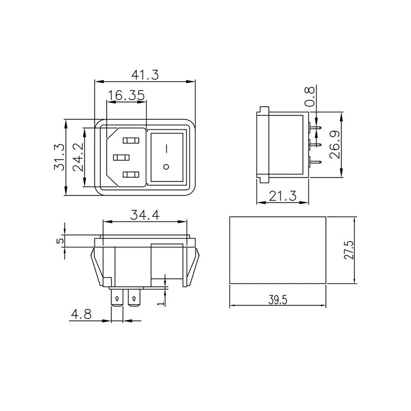 Выключатель клавишный 250V 10А (4с) ON-OFF красный с подсветкой и штекером C14 3PIN  REXANT - Фото 4