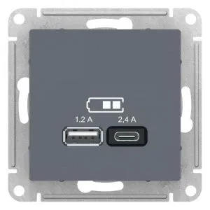 Розетка USB AtlasDesign тип A+C 5В/2.4А 2х5В/1.2А механизм грифель SE ATN000739 1340073
