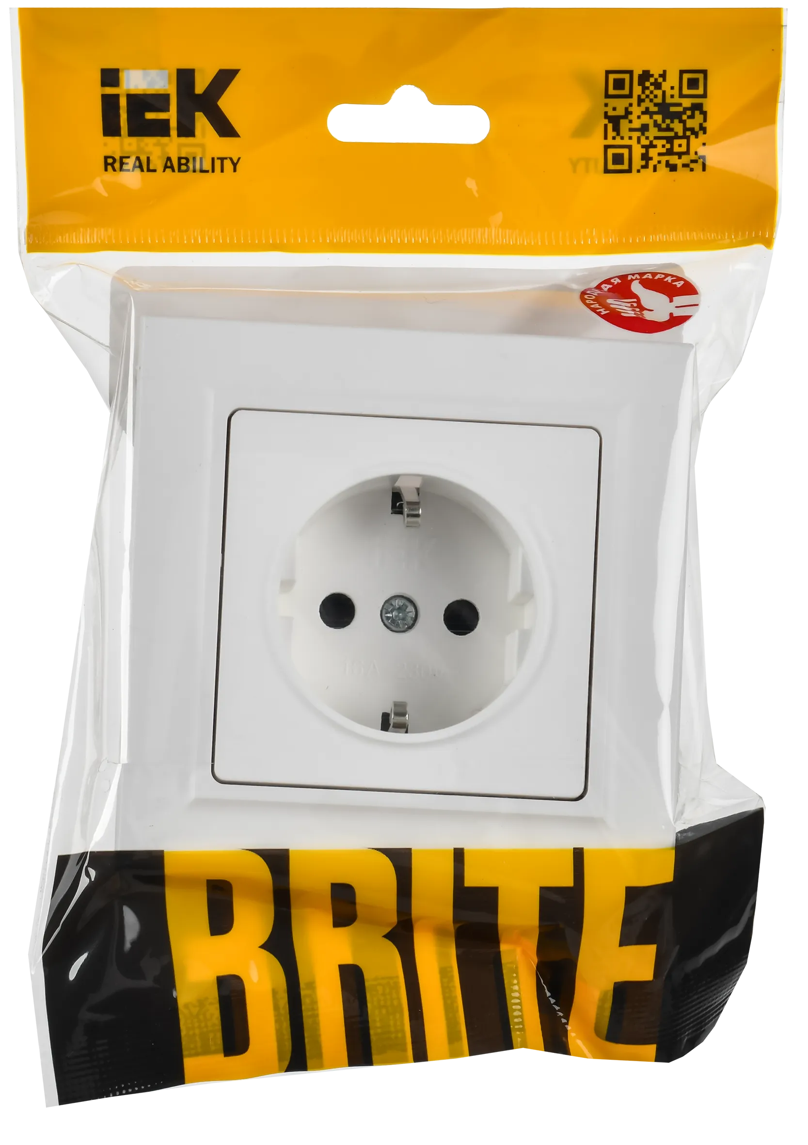 BRITE Розетка 1-местная с заземлением с защитными шторками 16А в сборе РСР14-1-0-БрАБ арктический белый IEK - Фото 2