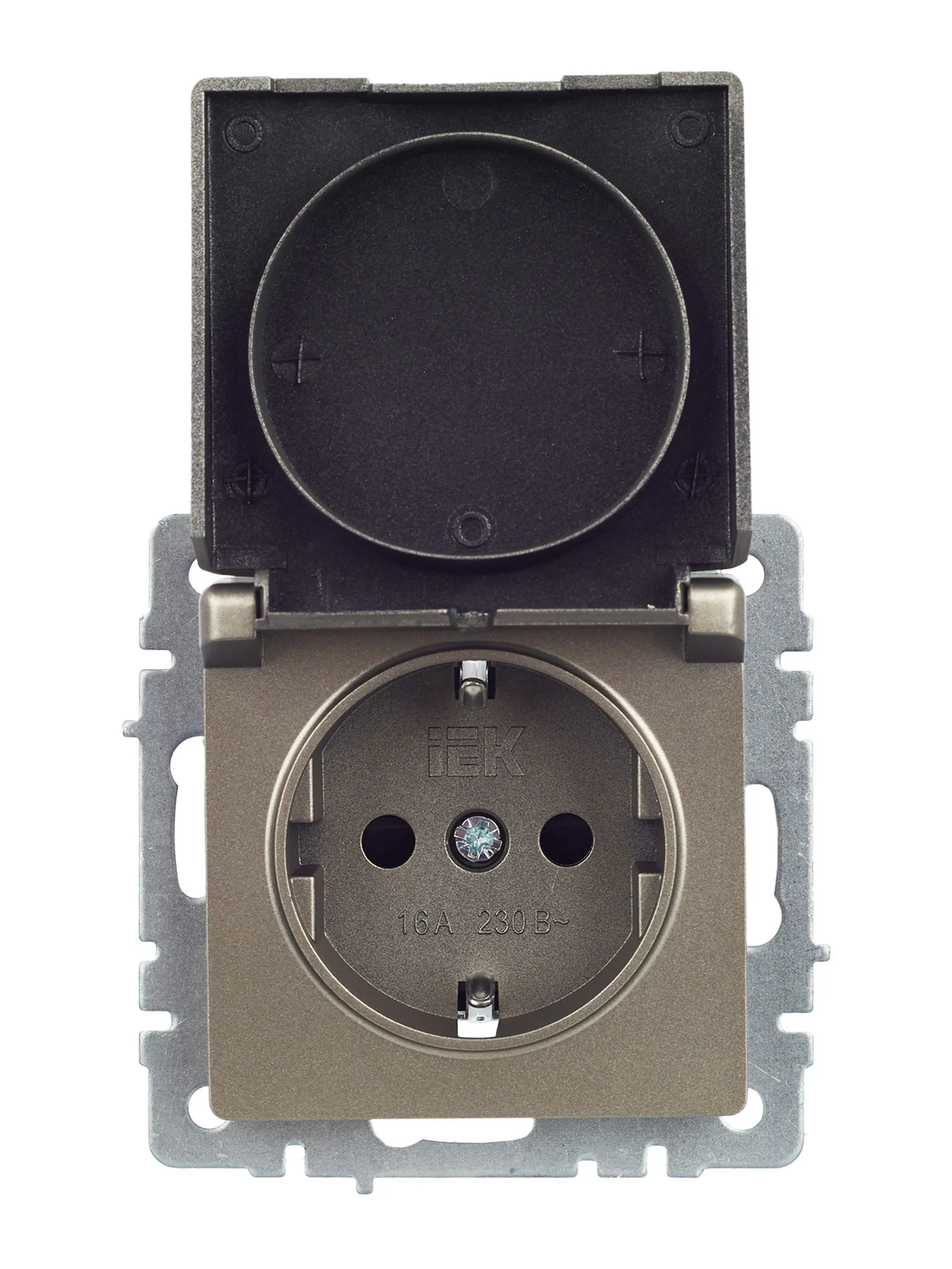 BRITE Розетка 1-местная с заземлением с защитными шторками и крышкой 16А IP44 РСбш10-3-44-БрШ шампань IEK - Фото 7