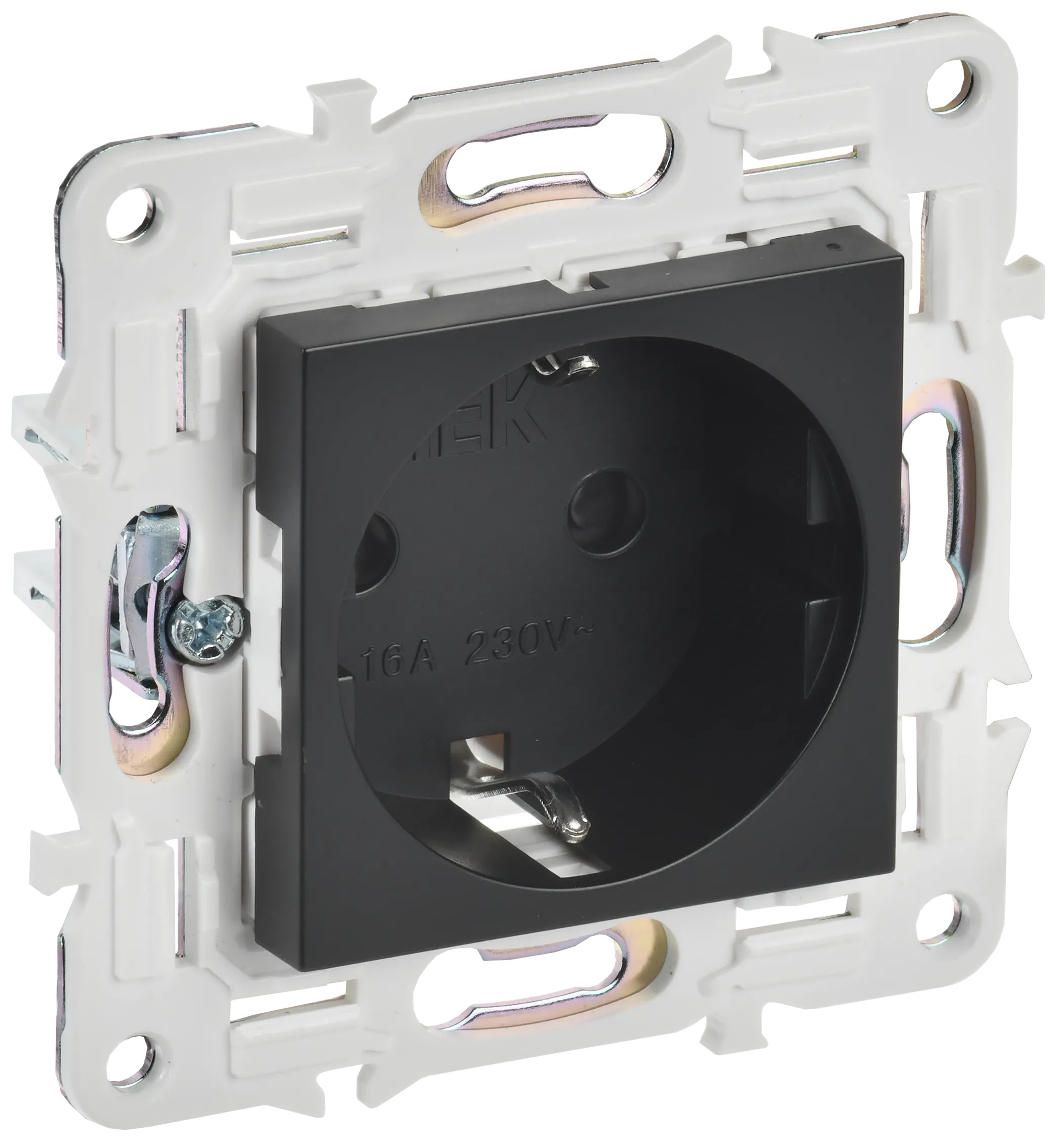 SKANDY Розетка с заземлением с защитными шторками 16А безвинтовое крепление SK-R06Bl черный IEK