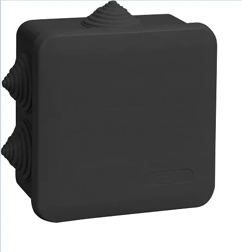 Коробка распаячная КМ41255 для открытой проводки с защелкивающейся крышкой безгалогенная (HF) 100х100х50мм IP44 6 гермовводов черная (RAL 9005) IEK